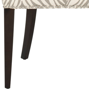 Safavieh Becca Grey And Ivory Zebra Dining Chair With High Back, Sloped Arms, And Silver Nail-Head Trim MCR4502N