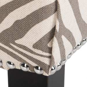 Safavieh Becca Grey And Ivory Zebra Dining Chair With High Back, Sloped Arms, And Silver Nail-Head Trim MCR4502N