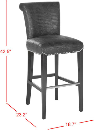 Safavieh Seth Bar Stool - Timeless Comfort And Style With Durable Birch Frame And Easy-Care Leather Upholstery Black / Crocodile MCR4510E