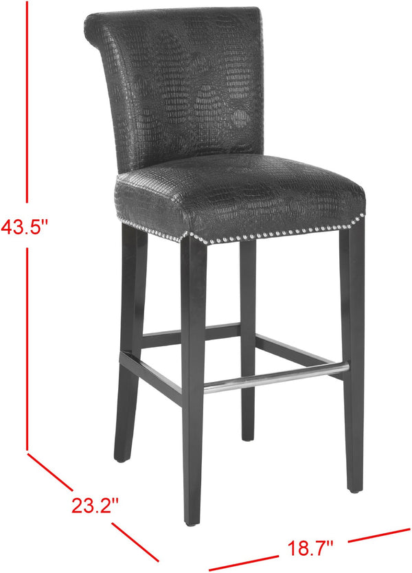 Safavieh Seth Bar Stool - Timeless Comfort And Style With Durable Birch Frame And Easy-Care Leather Upholstery Black / Crocodile MCR4510E