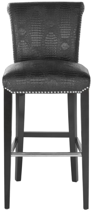 Safavieh Seth Bar Stool - Timeless Comfort And Style With Durable Birch Frame And Easy-Care Leather Upholstery Black / Crocodile MCR4510E