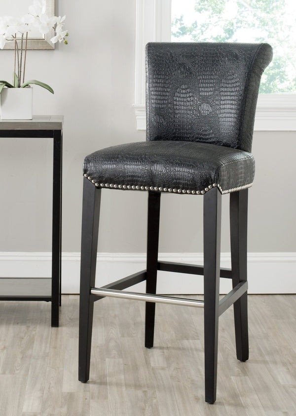 Safavieh Seth Bar Stool - Timeless Comfort And Style With Durable Birch Frame And Easy-Care Leather Upholstery Black / Crocodile MCR4510E