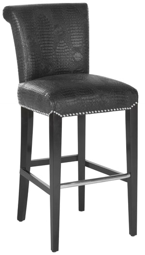 Safavieh Seth Bar Stool - Timeless Comfort And Style With Durable Birch Frame And Easy-Care Leather Upholstery Black / Crocodile MCR4510E
