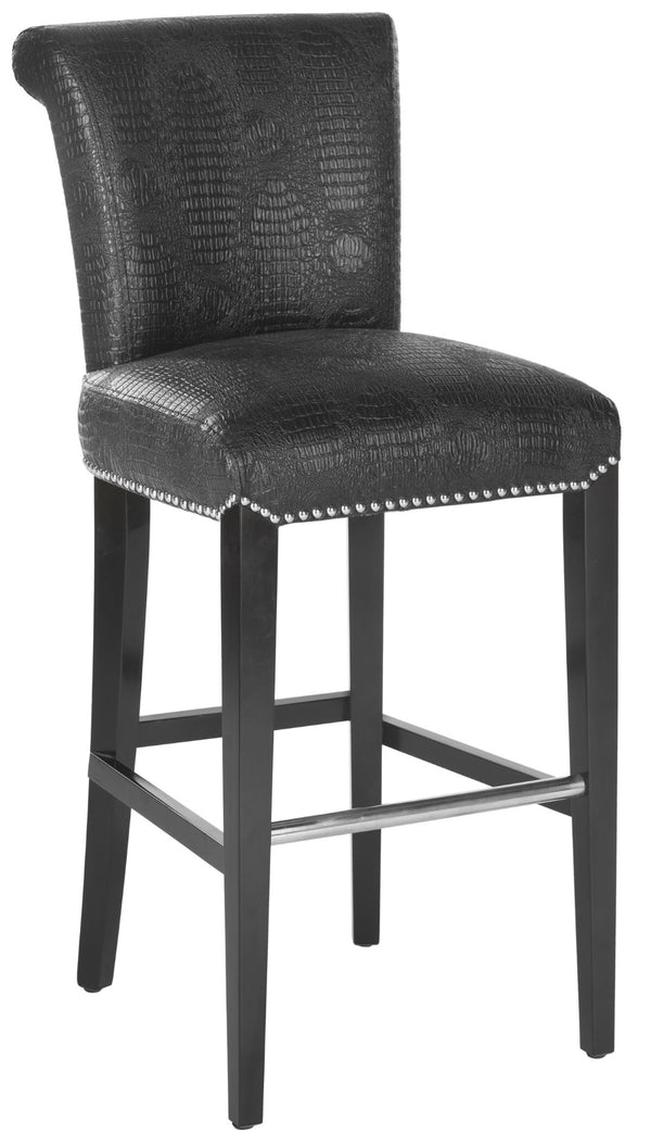Safavieh Seth Bar Stool - Timeless Comfort And Style With Durable Birch Frame And Easy-Care Leather Upholstery Black / Crocodile MCR4510E