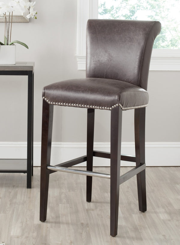 Safavieh Seth Bar Stool - Timeless Comfort And Style With Durable Birch Frame And Easy-Care Leather Upholstery Antique Brown MCR4510G