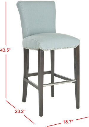 Safavieh Seth Bar Stool - Timeless Comfort And Style With Durable Birch Frame And Easy-Care Leather Upholstery Sky Blue MCR4510H