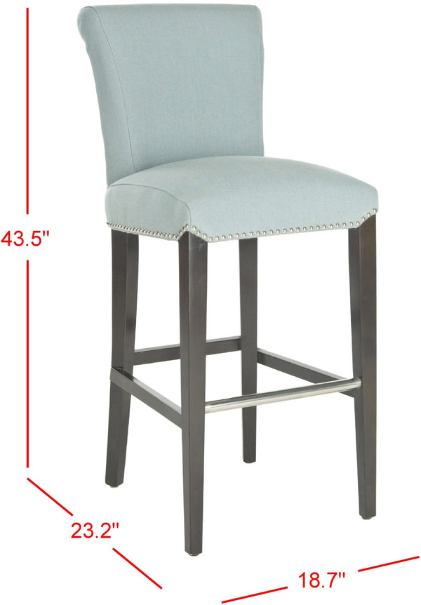 Safavieh Seth Bar Stool - Timeless Comfort And Style With Durable Birch Frame And Easy-Care Leather Upholstery Sky Blue MCR4510H