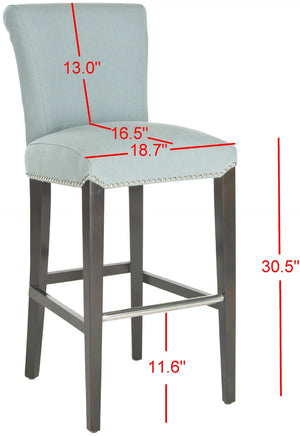 Safavieh Seth Bar Stool - Timeless Comfort And Style With Durable Birch Frame And Easy-Care Leather Upholstery Sky Blue MCR4510H