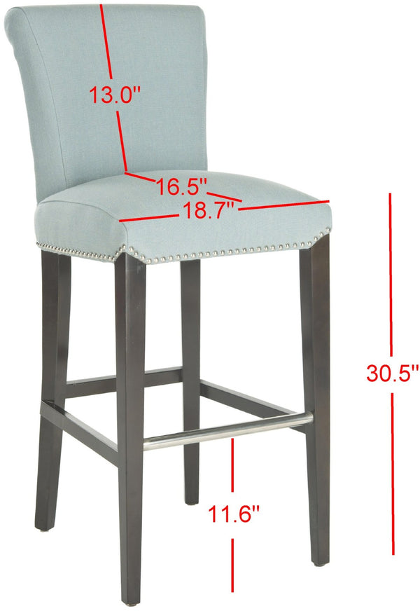 Safavieh Seth Bar Stool - Timeless Comfort And Style With Durable Birch Frame And Easy-Care Leather Upholstery Sky Blue MCR4510H