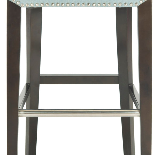 Safavieh Seth Bar Stool - Timeless Comfort And Style With Durable Birch Frame And Easy-Care Leather Upholstery Sky Blue MCR4510H