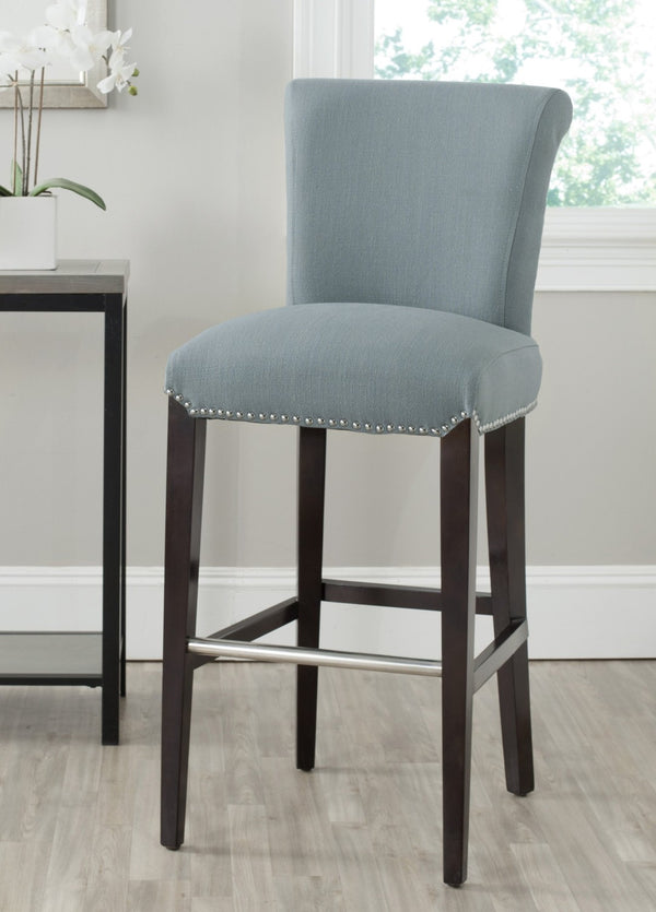 Safavieh Seth Bar Stool - Timeless Comfort And Style With Durable Birch Frame And Easy-Care Leather Upholstery Sky Blue MCR4510H