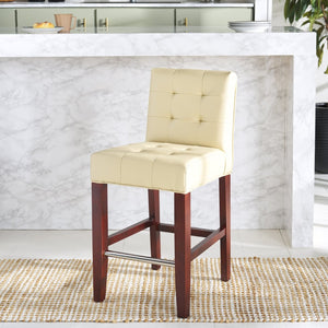 Safavieh Thompson 23.9" Cream Pu Leather Counter Stool With Cherry Mahogany Legs – Stylish & Comfortable Seating MCR4511A