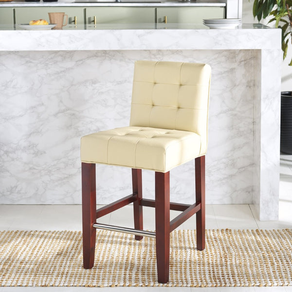 Safavieh Thompson 23.9" Cream Pu Leather Counter Stool With Cherry Mahogany Legs – Stylish & Comfortable Seating MCR4511A