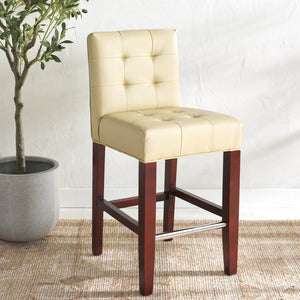 Safavieh Thompson 23.9" Cream Pu Leather Counter Stool With Cherry Mahogany Legs – Stylish & Comfortable Seating MCR4511A