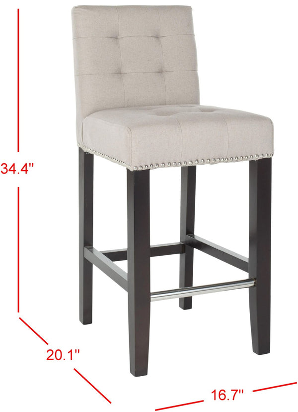 Safavieh Thompson Elegant Linen Counter Stool With Silver Nailhead Accents For Stylish Kitchen Seating Taupe MCR4511B