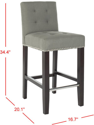 Safavieh Thompson Elegant Linen Counter Stool With Silver Nailhead Accents For Stylish Kitchen Seating Seamist MCR4511C
