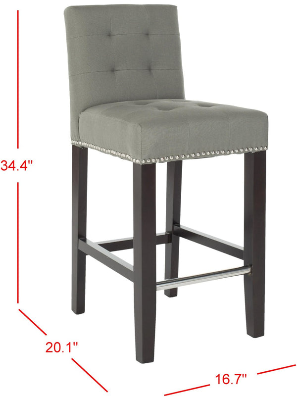Safavieh Thompson Elegant Linen Counter Stool With Silver Nailhead Accents For Stylish Kitchen Seating Seamist MCR4511C