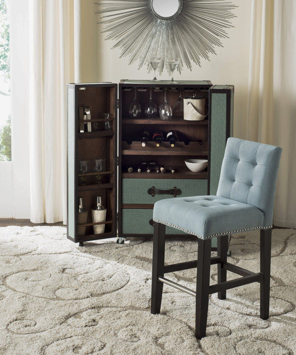 Safavieh Thompson Elegant Linen Counter Stool With Silver Nailhead Accents For Stylish Kitchen Seating Sky Blue MCR4511G