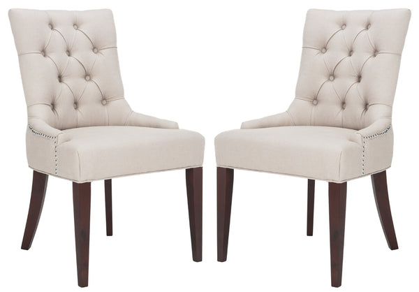Safavieh Amanda Taupe Linen Tufted Dining Chair With Nickel Nail Heads For Elegant Dining Spaces & Comfort MCR4515A