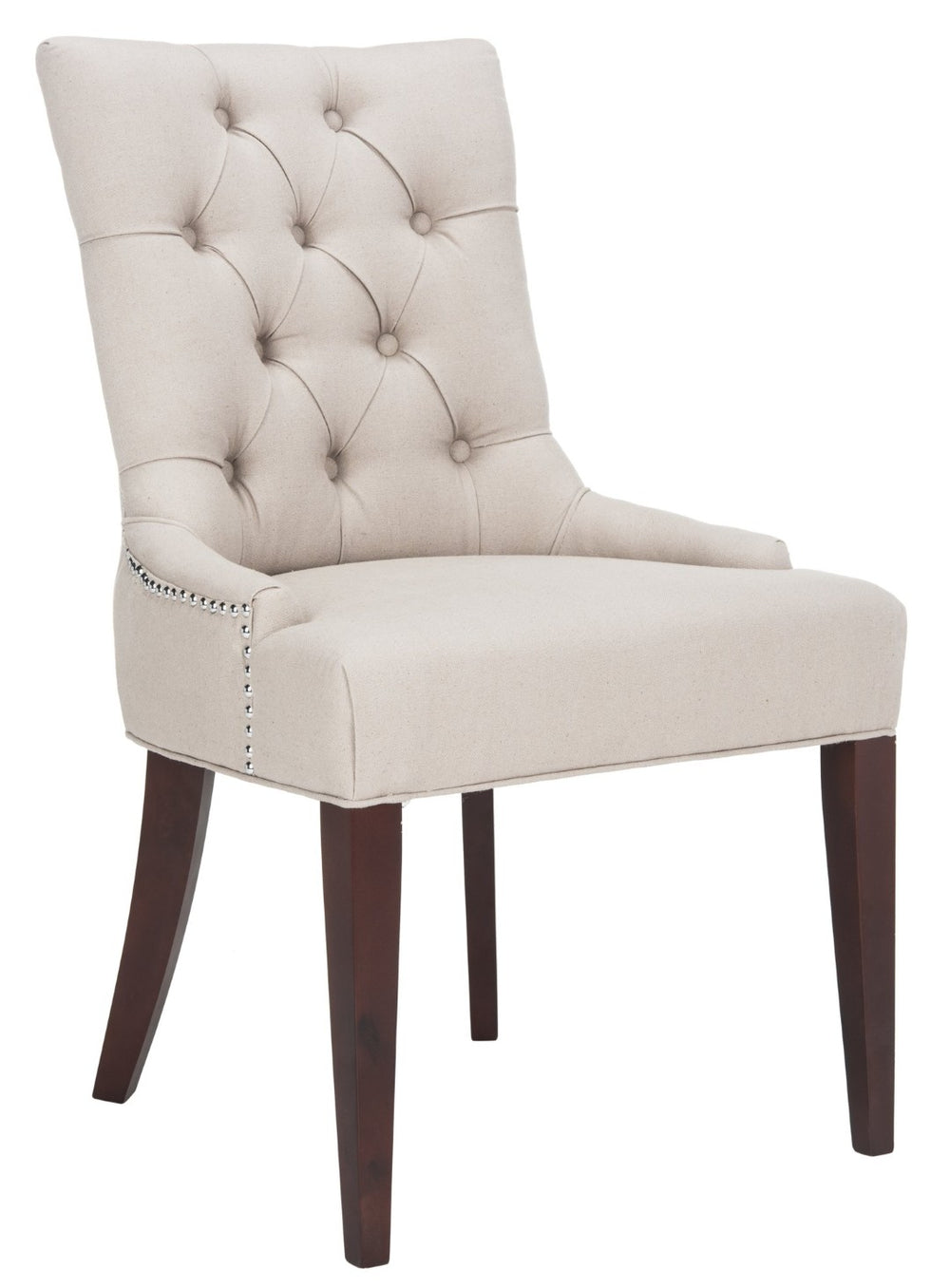 Safavieh Amanda Taupe Linen Tufted Dining Chair With Nickel Nail Heads For Elegant Dining Spaces & Comfort MCR4515A
