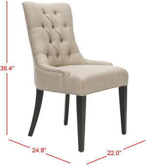 Safavieh Amanda Elegant 19''H Tufted Linen Chair With Nickel Nail Heads & Espresso Birch Legs For Dining Decor MCR4515D