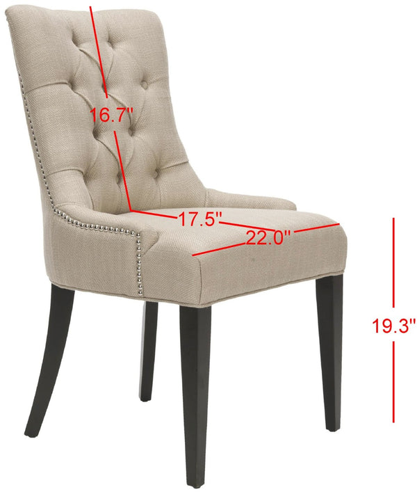 Safavieh Amanda Elegant 19''H Tufted Linen Chair With Nickel Nail Heads & Espresso Birch Legs For Dining Decor MCR4515D
