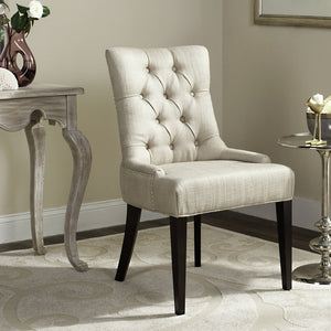 Safavieh Amanda Elegant 19''H Tufted Linen Chair With Nickel Nail Heads & Espresso Birch Legs For Dining Decor MCR4515D