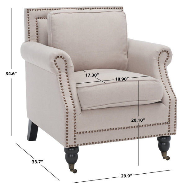 Safavieh Karsen Elegant Club Chair With Brass Nailheads – Plush Taupe Upholstery & Dark Cherry Legs For Style MCR4534A