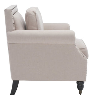 Safavieh Karsen Elegant Club Chair With Brass Nailheads – Plush Taupe Upholstery & Dark Cherry Legs For Style MCR4534A