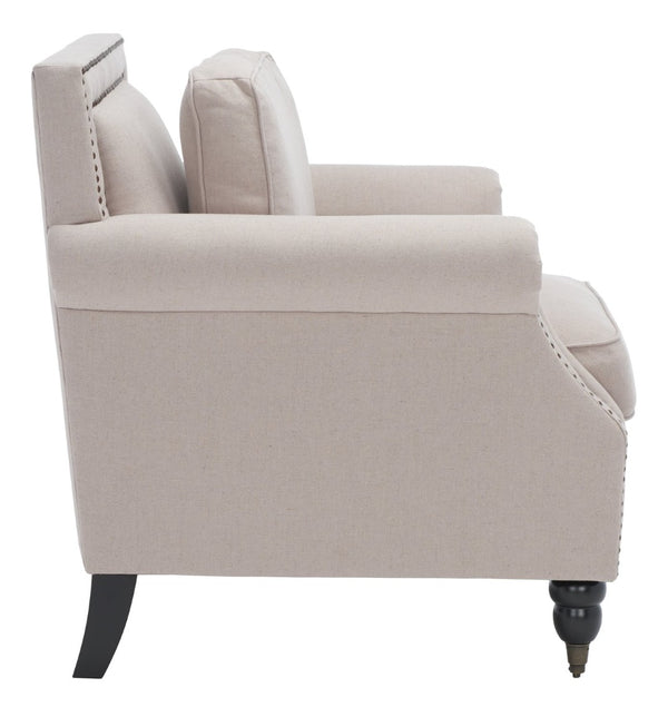 Safavieh Karsen Elegant Club Chair With Brass Nailheads – Plush Taupe Upholstery & Dark Cherry Legs For Style MCR4534A
