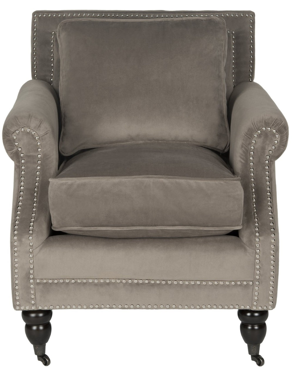 Safavieh Karsen Club Chair - Elegant Roll-Arm Accent With Silver Nailhead Trim And Plush Cushions For Comfort Mushroom MCR4534B