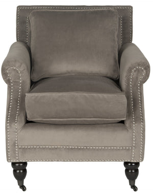Safavieh Karsen Club Chair - Elegant Roll-Arm Accent With Silver Nailhead Trim And Plush Cushions For Comfort Mushroom MCR4534B
