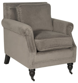 Safavieh Karsen Club Chair - Elegant Roll-Arm Accent With Silver Nailhead Trim And Plush Cushions For Comfort Mushroom MCR4534B