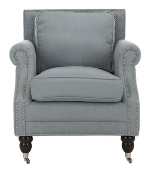 Safavieh Karsen Club Chair - Elegant Roll-Arm Accent With Silver Nailhead Trim And Plush Cushions For Comfort Sky Blue MCR4534C