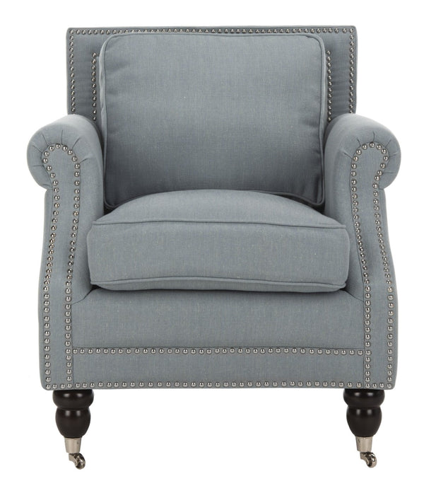 Safavieh Karsen Club Chair - Elegant Roll-Arm Accent With Silver Nailhead Trim And Plush Cushions For Comfort Sky Blue MCR4534C
