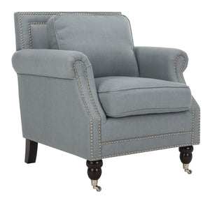 Safavieh Karsen Club Chair - Elegant Roll-Arm Accent With Silver Nailhead Trim And Plush Cushions For Comfort Sky Blue MCR4534C