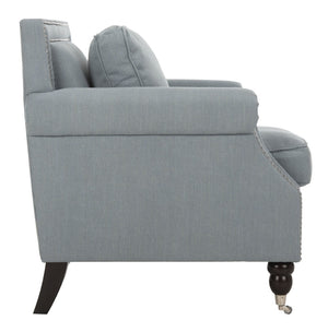 Safavieh Karsen Club Chair - Elegant Roll-Arm Accent With Silver Nailhead Trim And Plush Cushions For Comfort Sky Blue MCR4534C
