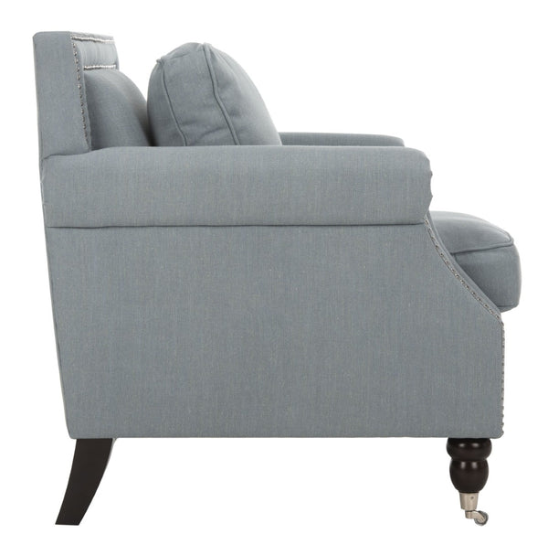 Safavieh Karsen Club Chair - Elegant Roll-Arm Accent With Silver Nailhead Trim And Plush Cushions For Comfort Sky Blue MCR4534C