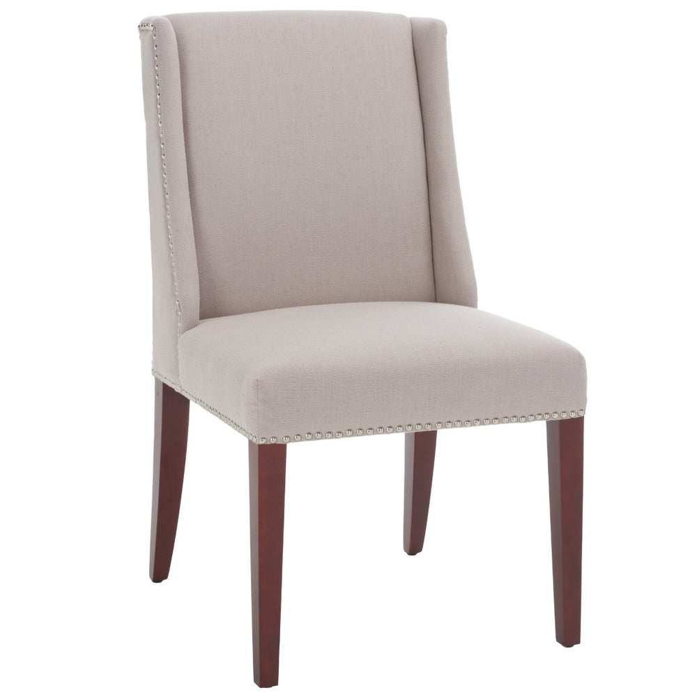 Safavieh LAUREN Side Chairs in Soft Taupe Linen - Chic Nailhead Trim for Elegant Dining & Accent Seating MCR4535A-SET2