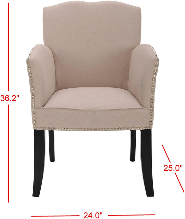 Safavieh Rachel Elegant Taupe Linen Armchair With Silver Nailhead Trim - Modern Comfort & Classic Style MCR4539A
