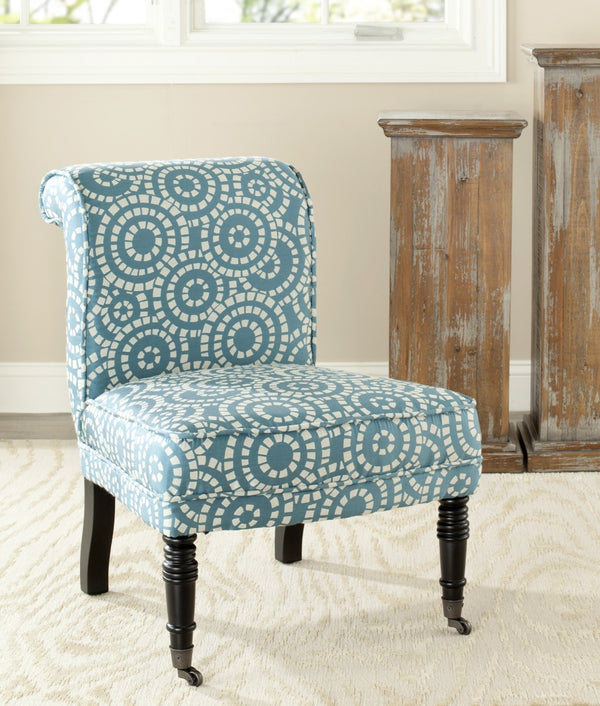 Safavieh Orson Side Chair - Chic Blue-And-White Sunburst Design With Padded Comfort And Mobile Casters MCR4540A