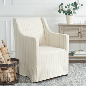 Safavieh Sandra Slipcover Chair - Timeless Beige & Cream Ticking Stripe Accent For Cozy Living Spaces MCR4542A