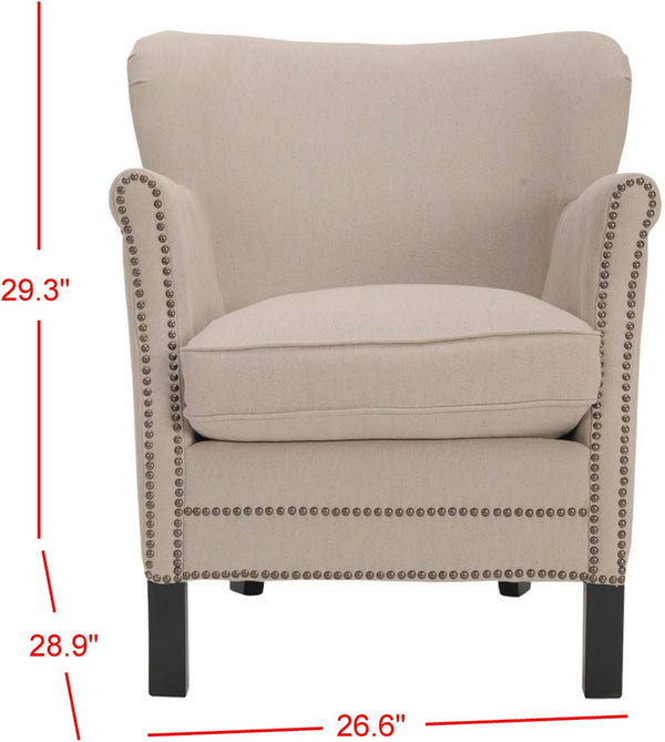 Safavieh Jenny Arm Chair In Taupe Linen With Brass Nailheads – Elegant Accent For Living Rooms & Bedrooms MCR4543B