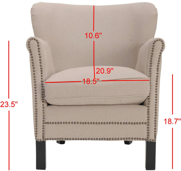 Safavieh Jenny Arm Chair In Taupe Linen With Brass Nailheads – Elegant Accent For Living Rooms & Bedrooms MCR4543B