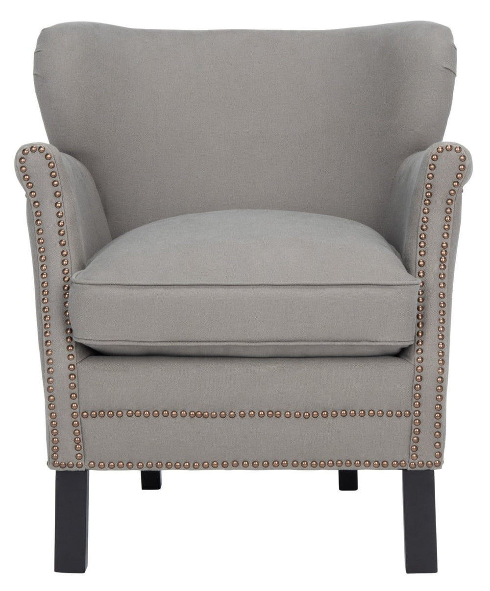 Safavieh Jenny Accent Chair In Sea Mist Linen With Brass Nail Heads – Elegant Comfort For Any Room MCR4543C