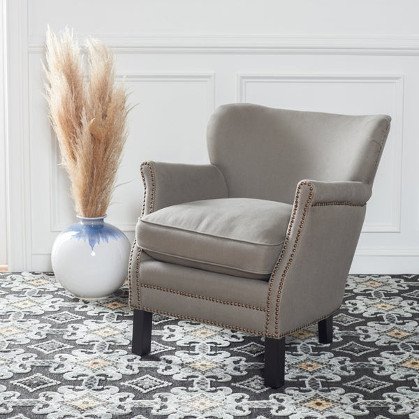 Safavieh Jenny Accent Chair In Sea Mist Linen With Brass Nail Heads – Elegant Comfort For Any Room MCR4543C