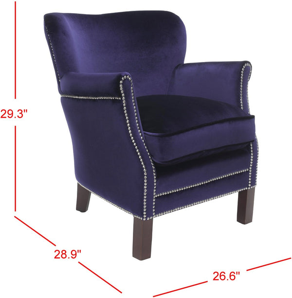 Safavieh Jenny Arm Chair In Royal Blue Velvet With Silver Nailheads - Elegant Accent For Any Space MCR4543D