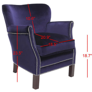 Safavieh Jenny Arm Chair In Royal Blue Velvet With Silver Nailheads - Elegant Accent For Any Space MCR4543D
