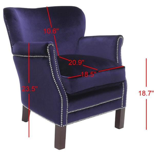 Safavieh Jenny Arm Chair In Royal Blue Velvet With Silver Nailheads - Elegant Accent For Any Space MCR4543D