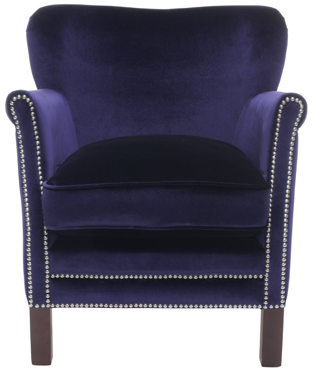 Safavieh Jenny Arm Chair In Royal Blue Velvet With Silver Nailheads - Elegant Accent For Any Space MCR4543D